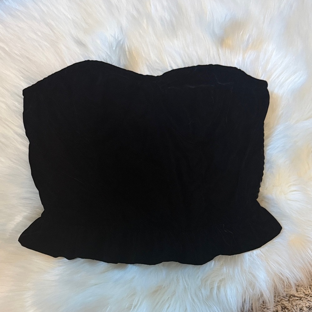 Black velvet ruffled Strapless Bustier Top